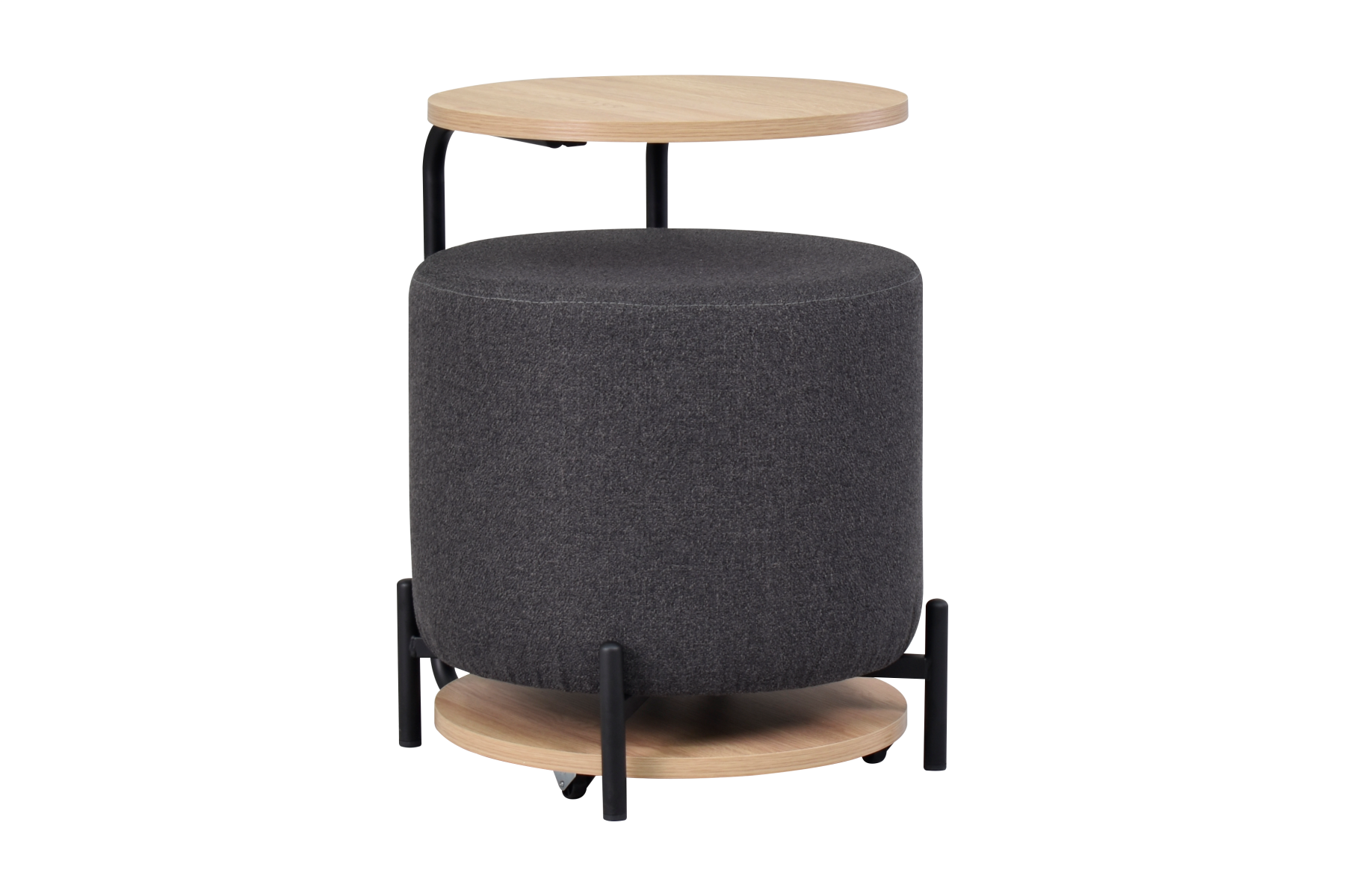 Çok Amaçlı Naturel Metal C Sehpa Puf Seti Gri-O