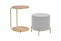 Çok Amaçlı Gold Metal Ayak C Sehpa Puf Seti Kestane - Teddy Açık Gri