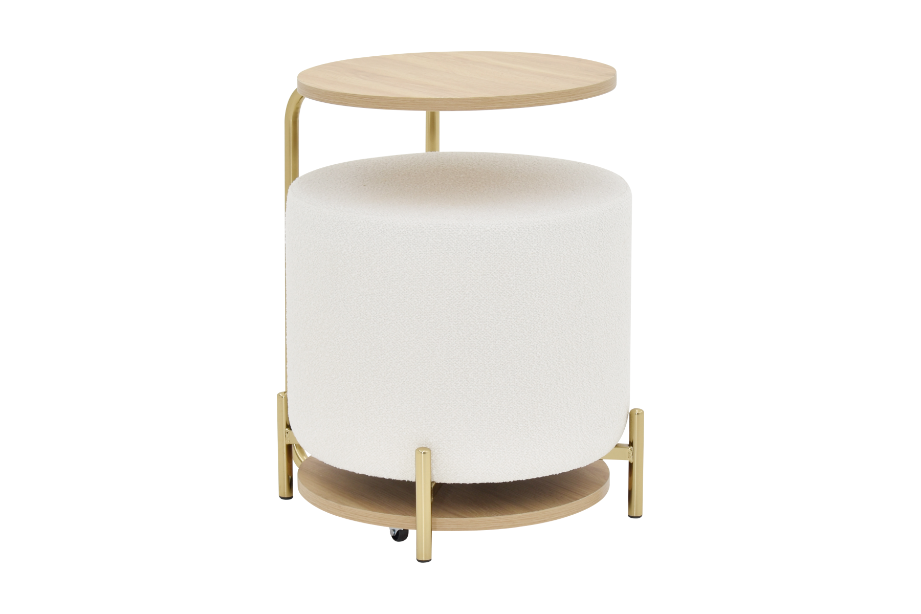 Çok Amaçlı Gold Metal Ayak C Sehpa Puf Seti Naturel - Teddy Beyaz
