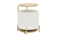 Çok Amaçlı Gold Metal Ayak C Sehpa Puf Seti Naturel - Teddy Beyaz