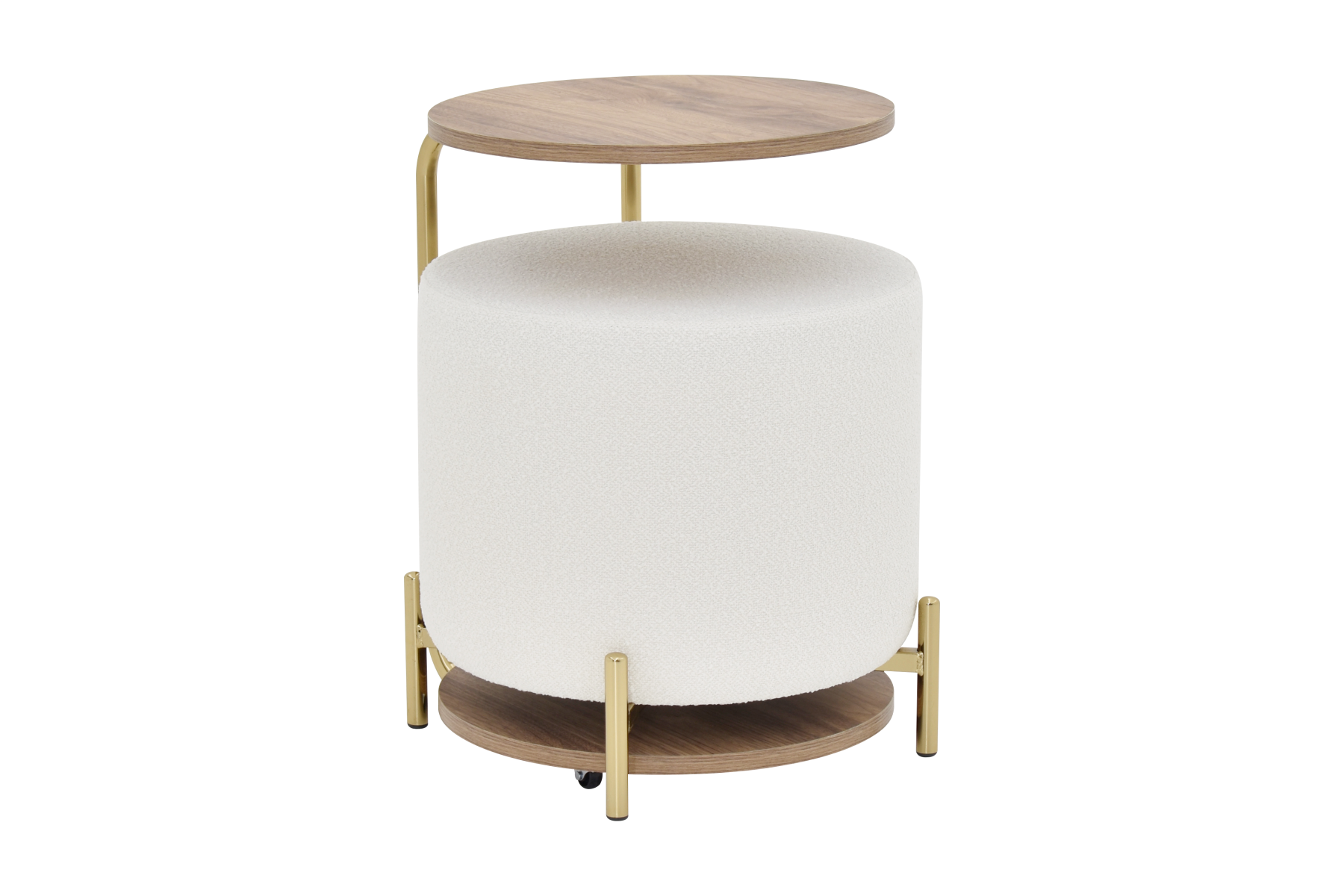 Çok Amaçlı Gold Metal Ayak C Sehpa Puf Seti Kestane - Teddy Beyaz