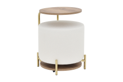 Çok Amaçlı Gold Metal Ayak C Sehpa Puf Seti Kestane - Teddy Beyaz
