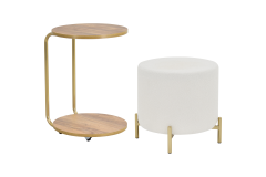 Çok Amaçlı Gold Metal Ayak C Sehpa Puf Seti Kestane - Teddy Beyaz