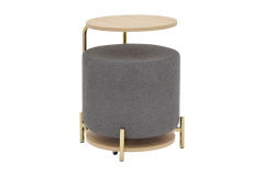 Çok Amaçlı Gold Metal Ayak C Sehpa Puf Seti Naturel - Teddy Gri