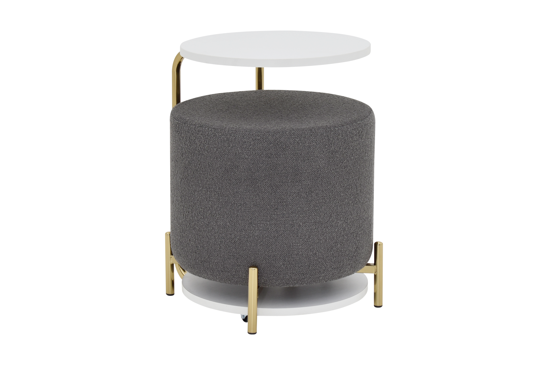 Çok Amaçlı Gold Metal Ayak C Sehpa Puf Seti Beyaz - Teddy Gri