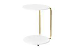 Çok Amaçlı Gold Metal Ayak C Sehpa Puf Seti Beyaz - Teddy Gri