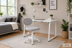 Vilinze Biga Çalışma Ofis Masası ve Deniz Çalışma Ofis Sandalyesi Set - 60x90 cm Kırçıllı Gri/Kolsuz - Beyaz