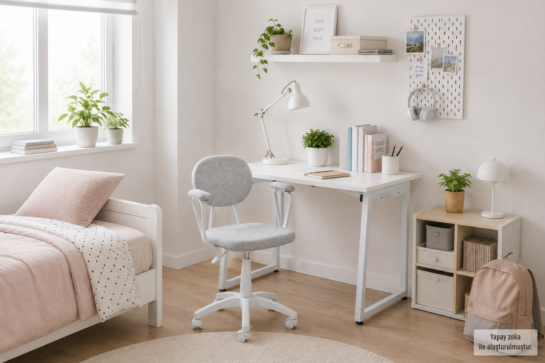 Vilinze Biga Çalışma Ofis Masası ve Deniz Çalışma Ofis Sandalyesi Set - 60x90 cm Kırçıllı Gri/Kollu - Beyaz
