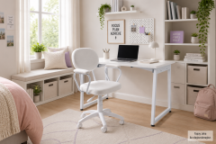 Vilinze Biga Çalışma Ofis Masası ve Deniz Çalışma Ofis Sandalyesi Set - 60x90 cm Beyaz/Kollu - Beyaz