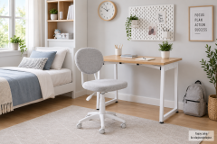 Vilinze Biga Çalışma Ofis Masası ve Deniz Çalışma Ofis Sandalyesi Set - 60x90 cm Kırçıllı Gri/Kolsuz - Beyaz/Naturel