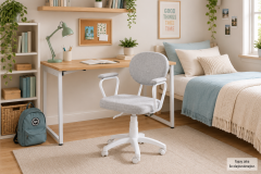 Vilinze Biga Çalışma Ofis Masası ve Deniz Çalışma Ofis Sandalyesi Set - 60x90 cm Kırçıllı Gri/Kollu - Beyaz/Naturel