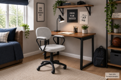 Vilinze Biga Çalışma Ofis Masası ve Deniz Çalışma Ofis Sandalyesi Set - 60x90 cm Kırçıllı Gri/Kollu - Siyah/Ceviz