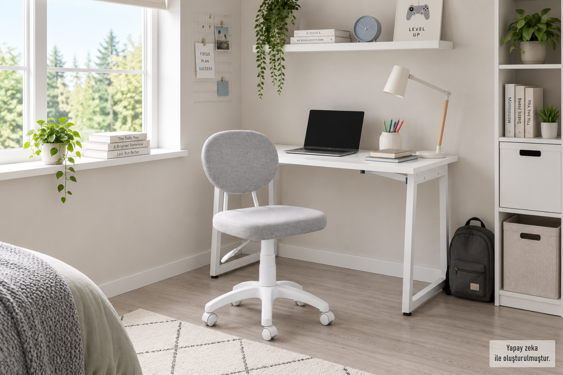 Vilinze Biga Çalışma Ofis Masası ve Deniz Çalışma Ofis Sandalyesi Set - 60x120 cm Kırçıllı Gri/Kolsuz - Beyaz