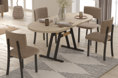 Vilinze Miray Sandalye Afyon Traverten Metal Ayak Mutfak Masası Takımı - 80x140 cm