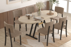 Vilinze Miray Sandalye Afyon Traverten Metal Ayak Mutfak Masası Takımı - 80x140 cm