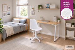 Vilinze Biga Çalışma Ofis Masası ve Eames Çalışma Ofis Sandalyesi Set - 60x120 cm Beyaz - Beyaz/Naturel