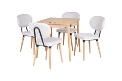 Vilinze Akdeniz Sandalye Golf Mutfak Masası Takımı - 70x70+70 cm Naturel - 4 Adet