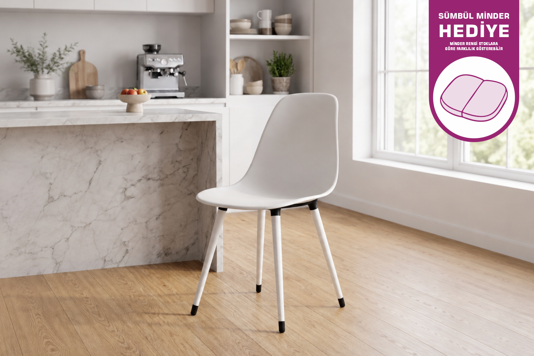 Vilinze Eames Ahşap Ayak Plastik Beyaz Sandalye Beyaz