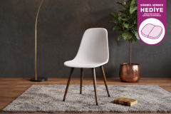 Vilinze Eames Ahşap Ayak Plastik Beyaz Sandalye Kestane