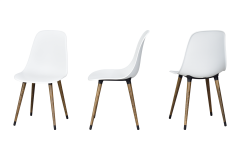 Vilinze Eames Ahşap Ayak Plastik Beyaz Sandalye Kestane