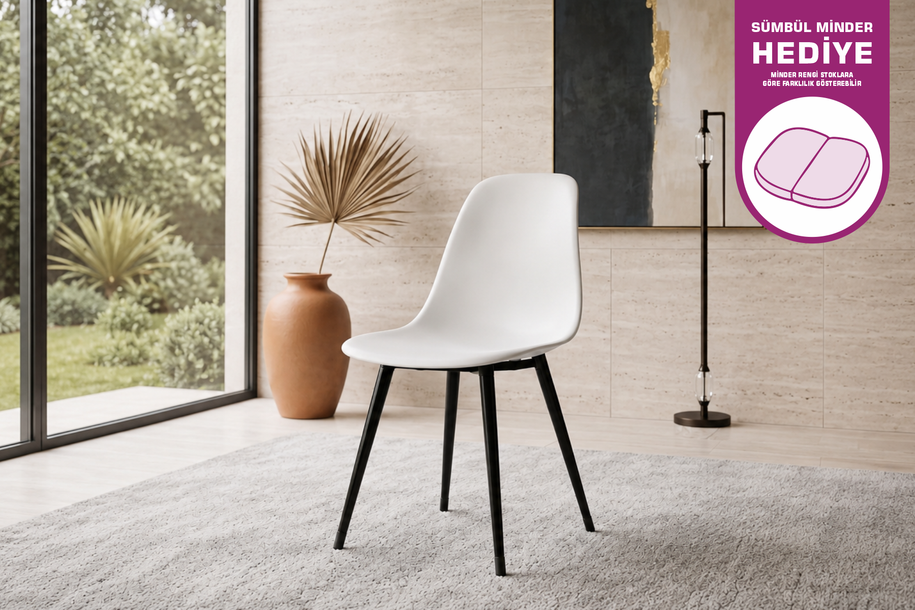Vilinze Eames Ahşap Ayak Plastik Beyaz Sandalye Siyah