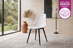 Vilinze Eames Ahşap Ayak Plastik Beyaz Sandalye Siyah