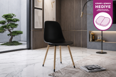 Vilinze Eames Ahşap Ayak Plastik Siyah Sandalye