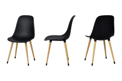 Vilinze Eames Ahşap Ayak Plastik Siyah Sandalye Naturel