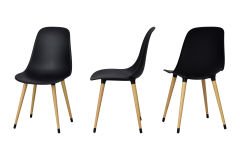 Vilinze Eames Ahşap Ayak Plastik Siyah Sandalye Naturel