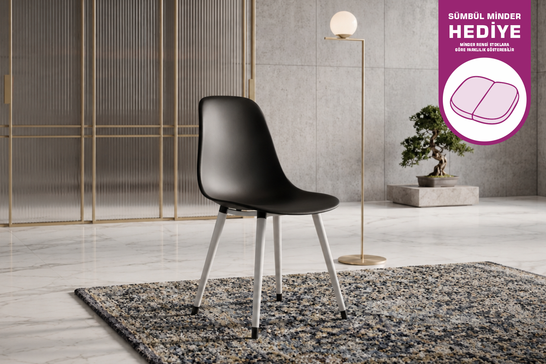 Vilinze Eames Ahşap Ayak Plastik Siyah Sandalye Beyaz