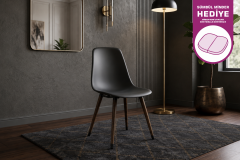 Vilinze Eames Ahşap Ayak Plastik Siyah Sandalye Kestane