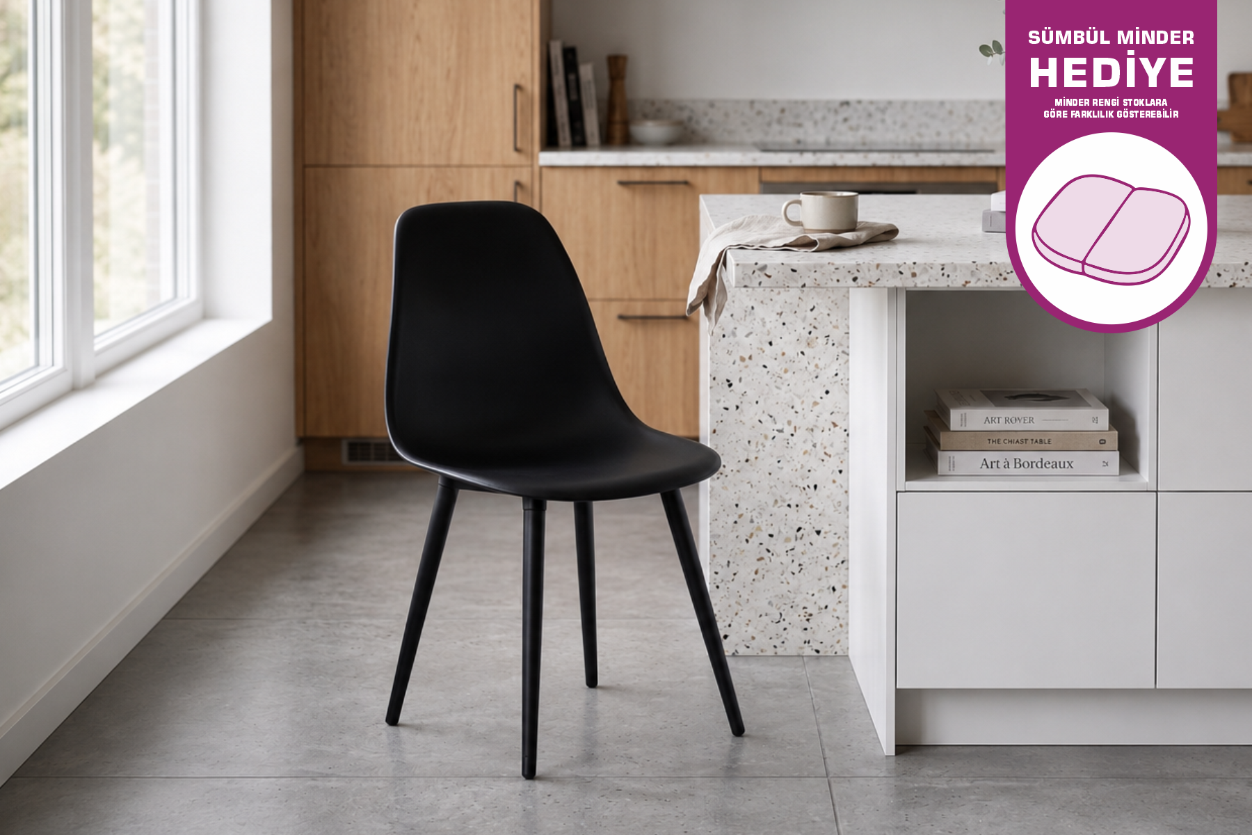 Vilinze Eames Ahşap Ayak Plastik Siyah Sandalye Siyah