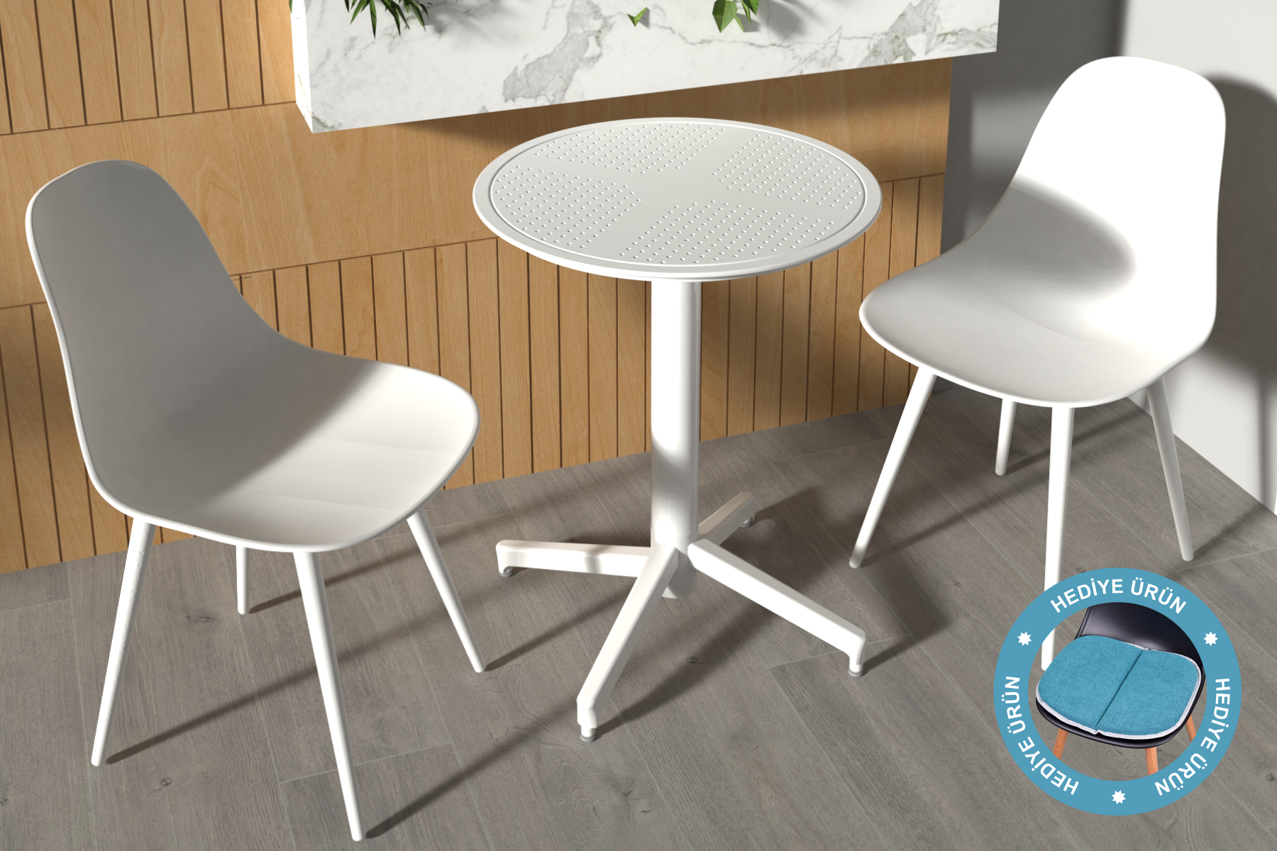 Vilinze Tilia Plastik Bahçe Balkon Bistro Seti Katlanır Masa 60*60 cm Beyaz