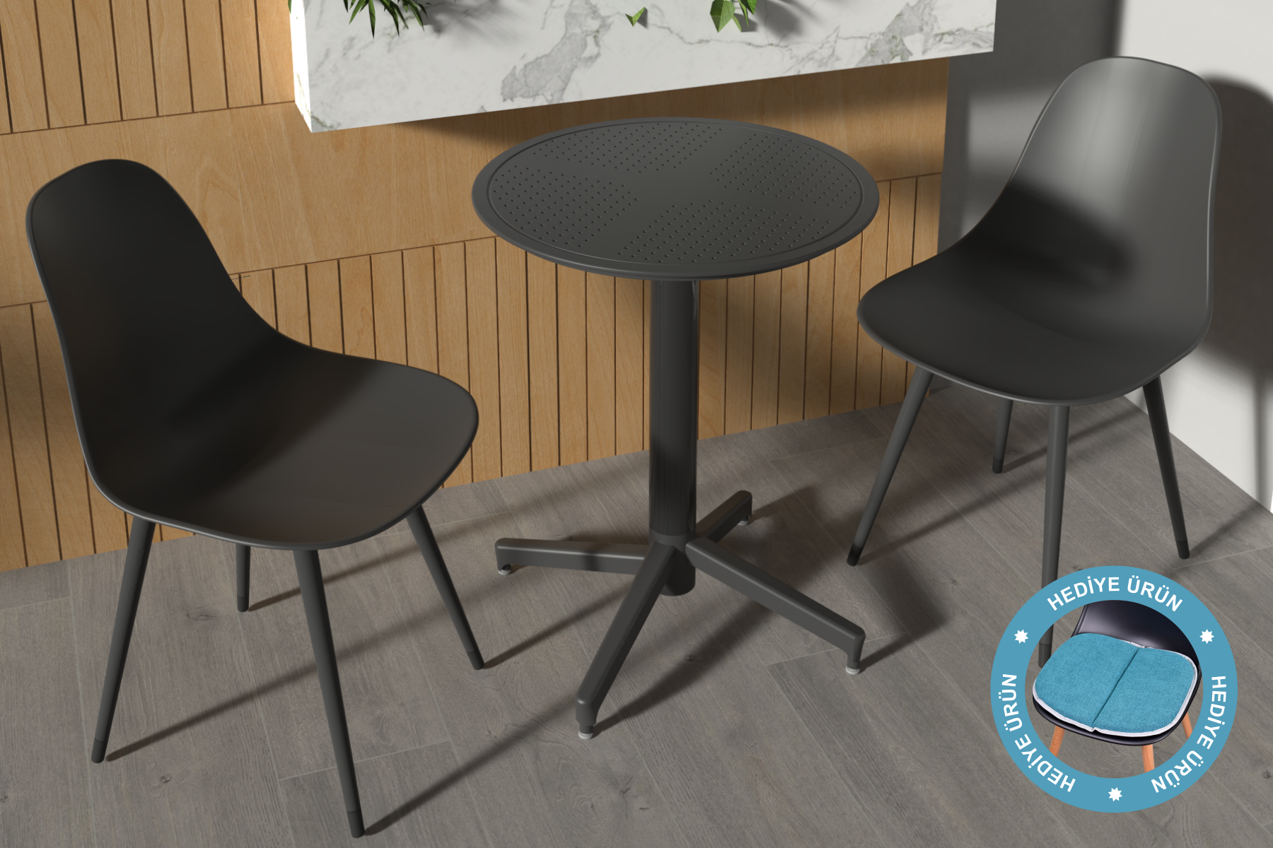 Vilinze Tilia Plastik Bahçe Balkon Bistro Seti Katlanır Masa 60*60 cm Siyah