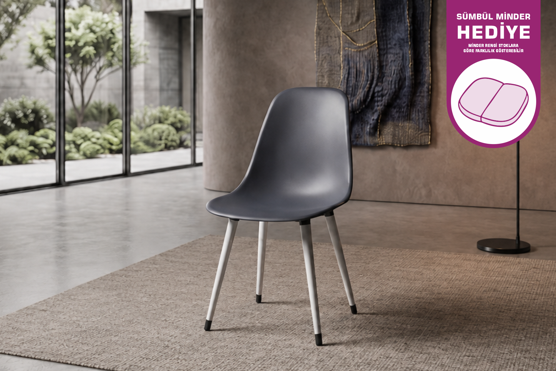 Vilinze Eames Ahşap Ayak Plastik Antrasit Sandalye Beyaz