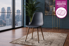 Vilinze Eames Ahşap Ayak Plastik Antrasit Sandalye Kestane