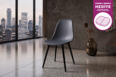 Vilinze Eames Ahşap Ayak Plastik Antrasit Sandalye Siyah