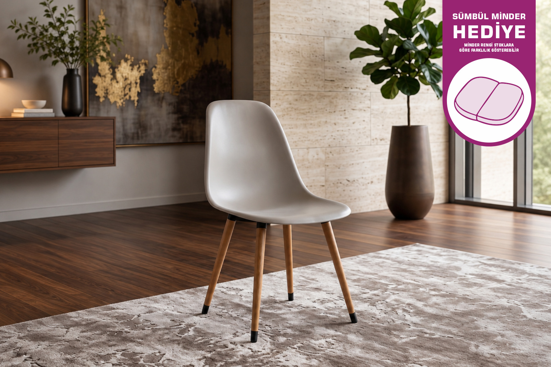 Vilinze Eames Ahşap Ayak Plastik Gri Sandalye