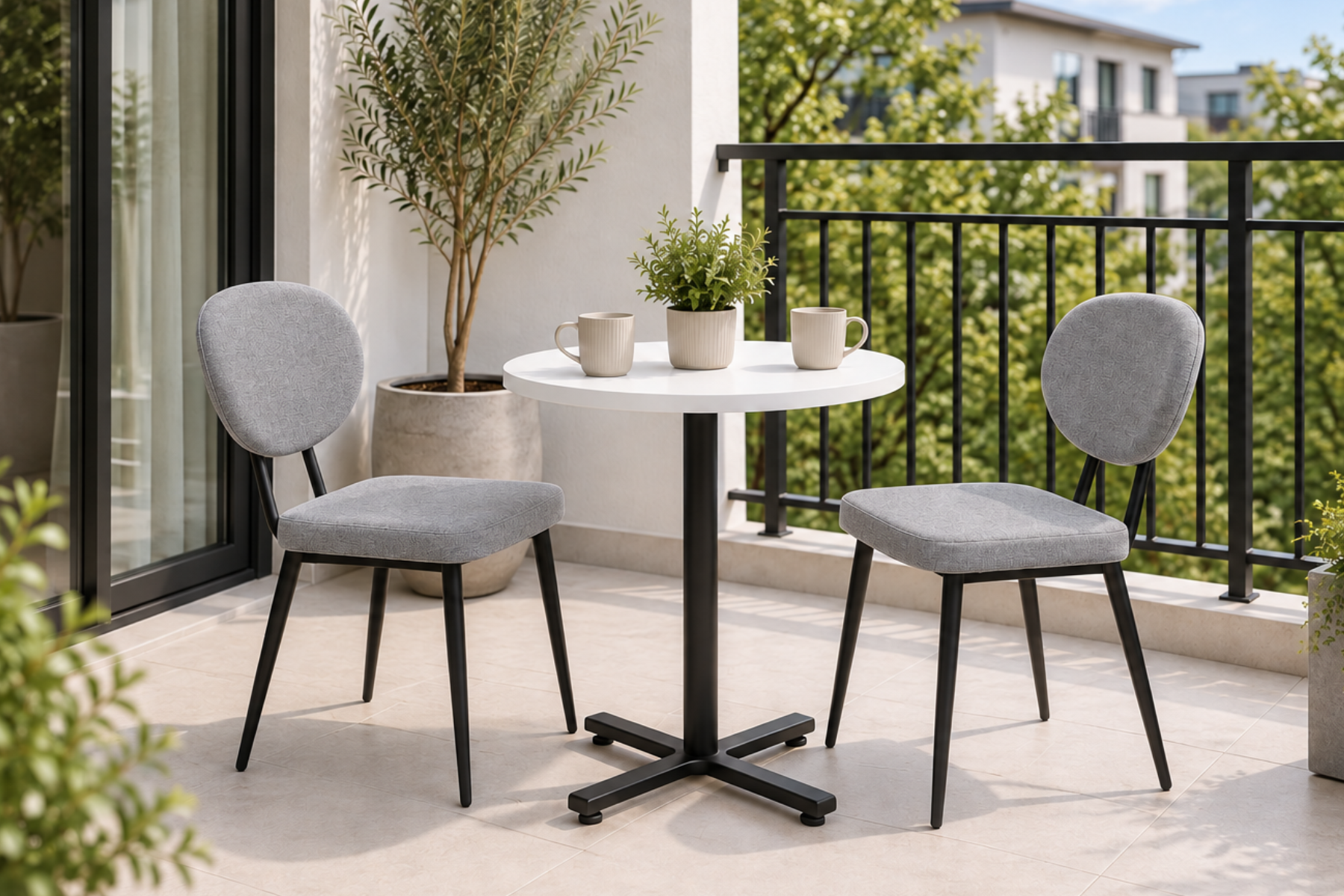 Deniz Sandalye Payas Metal Ayak Mutfak Bahçe Balkon Bistro ve Cafe Masa Takımı 70x70 Cm Açık Gri - Siyah/Beyaz