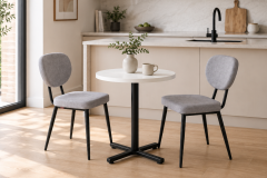 Deniz Sandalye Payas Metal Ayak Mutfak Bahçe Balkon Bistro ve Cafe Masa Takımı 70x70 Cm Açık Gri - Siyah/Beyaz