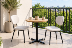 Deniz Sandalye Payas Metal Ayak Mutfak Bahçe Balkon Bistro ve Cafe Masa Takımı 70x70 Cm Beyaz - Siyah/Naturel