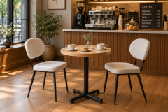 Deniz Sandalye Payas Metal Ayak Mutfak Bahçe Balkon Bistro ve Cafe Masa Takımı 70x70 Cm Beyaz - Siyah/Naturel