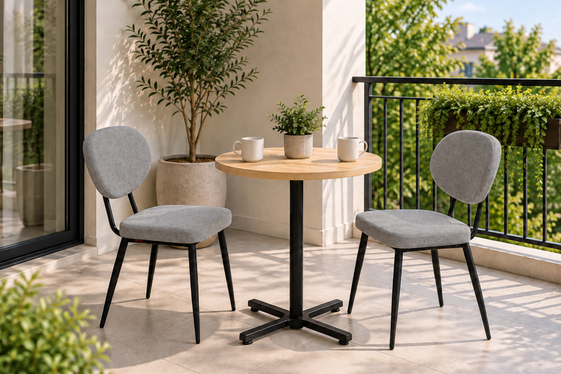 Deniz Sandalye Payas Metal Ayak Mutfak Bahçe Balkon Bistro ve Cafe Masa Takımı 70x70 Cm Açık Gri - Siyah/Naturel