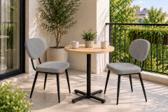 Deniz Sandalye Payas Metal Ayak Mutfak Bahçe Balkon Bistro ve Cafe Masa Takımı 70x70 Cm Açık Gri - Siyah/Naturel