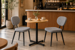 Deniz Sandalye Payas Metal Ayak Mutfak Bahçe Balkon Bistro ve Cafe Masa Takımı 70x70 Cm Açık Gri - Siyah/Naturel