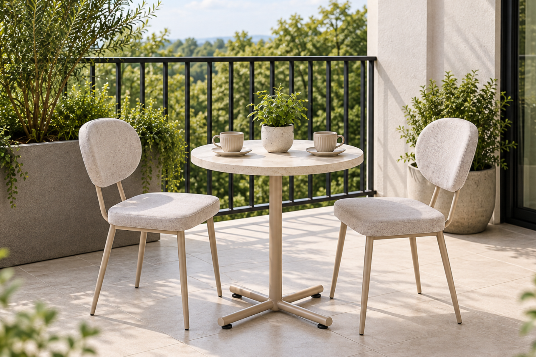 Deniz Sandalye Payas Metal Ayak Mutfak Bahçe Balkon Bistro ve Cafe Masa Takımı 70x70 Cm Sütlü Kahve - Vizon/Traverten