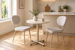 Deniz Sandalye Payas Metal Ayak Mutfak Bahçe Balkon Bistro ve Cafe Masa Takımı 70x70 Cm Sütlü Kahve - Vizon/Traverten