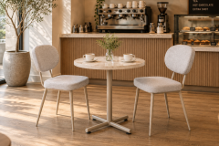 Deniz Sandalye Payas Metal Ayak Mutfak Bahçe Balkon Bistro ve Cafe Masa Takımı 70x70 Cm Sütlü Kahve - Vizon/Traverten