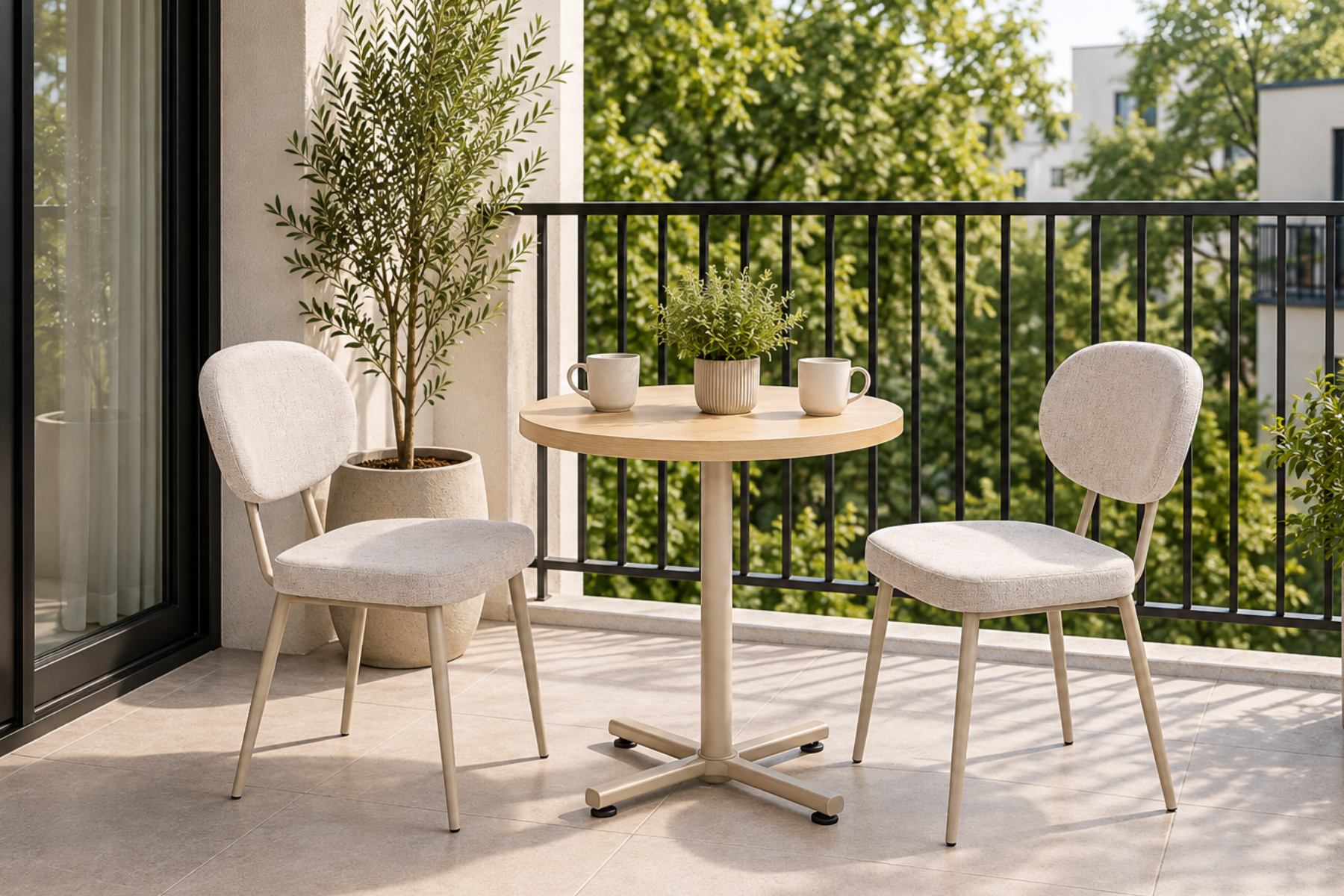Deniz Sandalye Payas Metal Ayak Mutfak Bahçe Balkon Bistro ve Cafe Masa Takımı 70x70 Cm Sütlü Kahve - Vizon/Naturel