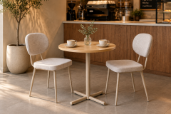 Deniz Sandalye Payas Metal Ayak Mutfak Bahçe Balkon Bistro ve Cafe Masa Takımı 70x70 Cm Sütlü Kahve - Vizon/Naturel